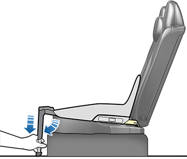 Pied de sécurité pour siège enfant avec flèche pointant vers le bas et du côté opposé au siège