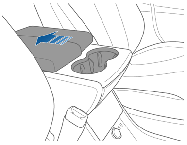 Seta que mostra como deslizar o apoio de braços para trás.