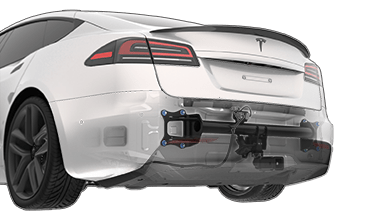 Image showing the hitch assembly mounted to the body with the fasteners highlighted.