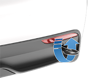 车辆后部，以及一个箭头，指示逆时针转动牵引环以固定它。