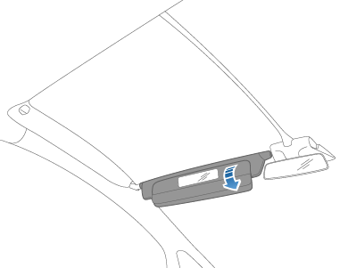 Seta que mostra a tampa do espelho a ser descida para expor o espelho.