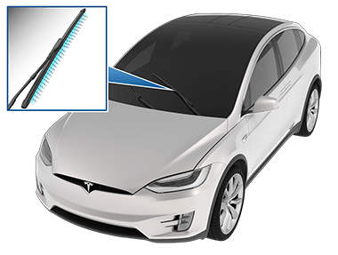 Detalle ampliado de los chorros del lavaparabrisas apuntando a la parte inferior de la escobilla del limpiaparabrisas
