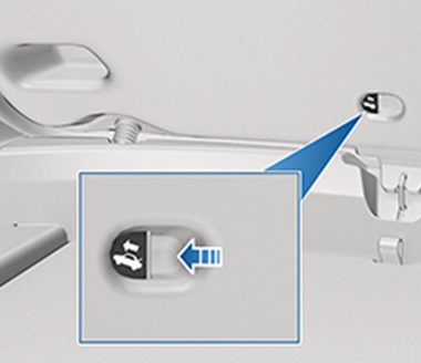 Button with icon of car with trunk open and a blue arrow pointing left