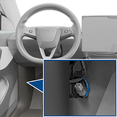 Zoombox of the connector in footwell area exposed.