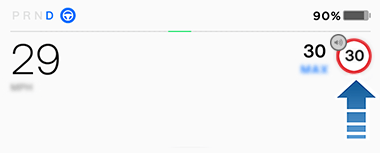Écran tactile avec une flèche pointant vers l'icône de vitesse