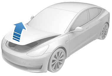 Puščica, ki kaže od pokrova sprednjega prtljažnika vozila navzgor