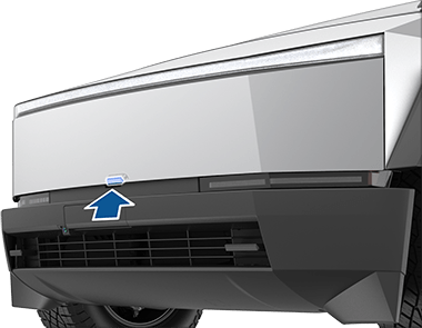 Cybertruck 전면부, 전면 트렁크 열림 버튼을 가리키는 화살표