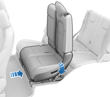 第二排座椅，箭咀顯示推向後方，另一箭咀顯示推下