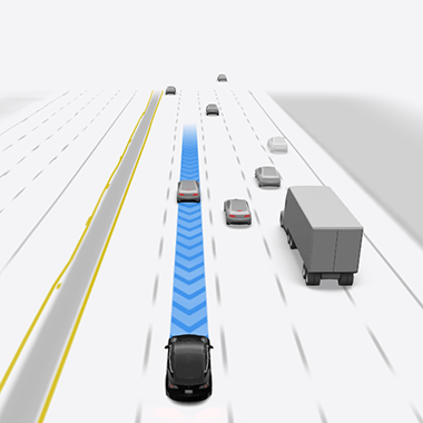 Blauwe pijlen in de visualisatie, die aangeven dat voorliggend verkeer afremt