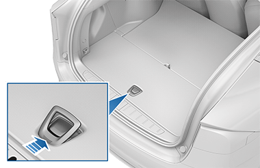 Achterbak met pijl wijzend naar de hendel van de afdekking van de bagageruimte