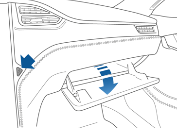 Imagem com uma seta que mostra o porta-luvas a abrir.