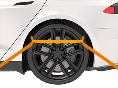 后轮视图，装有捆扎带。