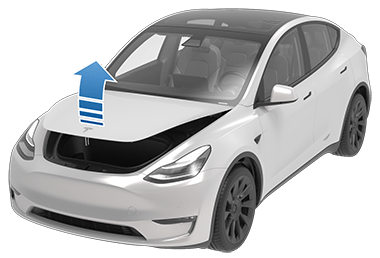 Arrow pointing up from vehicle front hood