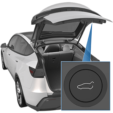 Een knop aan de onderkant van de elektrisch bediende achterklep met een afbeelding van een auto met geopende achterbak