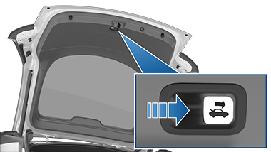按鈕，行李艙打開的汽車圖示，藍色箭咀指向左方