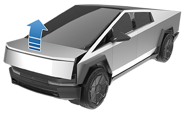 프렁크 개방을 가리키는 화살표가 표시된 Cybertruck 이미지