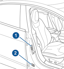 Two labels on center door pillar indicating how much weight the vehicle can carry