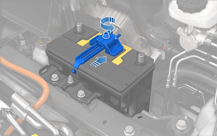 너트를 풀고 고정 장치를 위로 당겨 빼내는 것을 표시하는 화살표