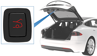 Un bouton sous le hayon avec l'image d'un véhicule dont le coffre est ouvert