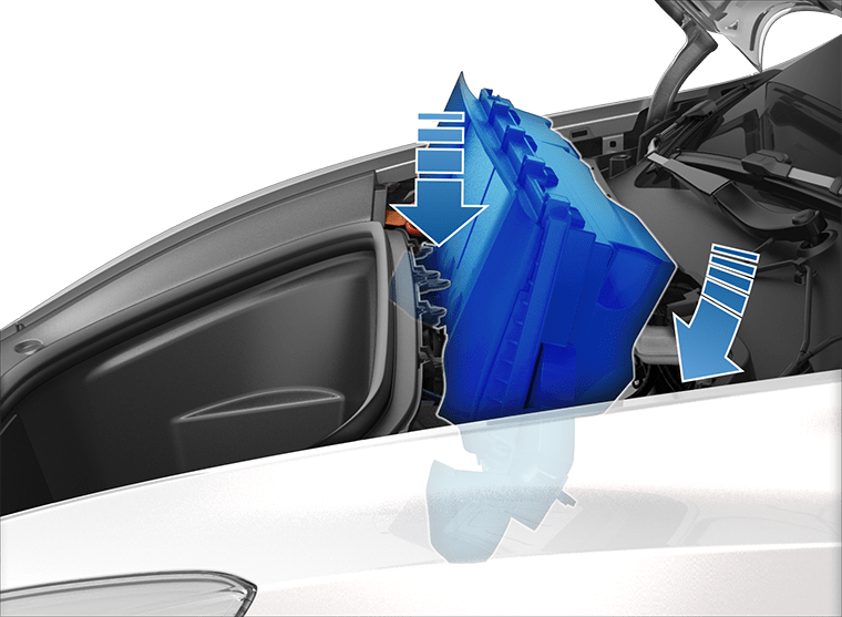 차량에 다시 배치하여 재장착되는 HEPA 필터 어셈블리를 표시하는 이미지