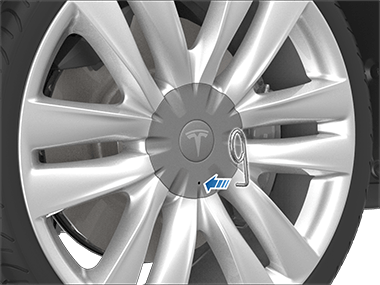 Pijl die van het naafdopgereedschap naar het gat in de naafdop wijst