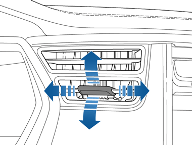 Difusor delantero con flechas apuntando hacia arriba, hacia abajo, hacia la derecha y hacia la izquierda