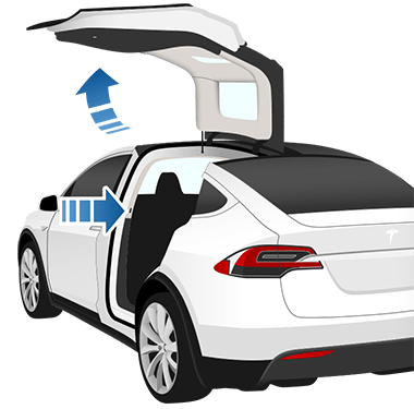 de Falcon Wing doors openen naar buiten en omhoog