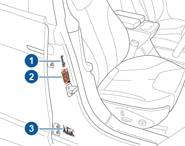 Labels on the center door pillar indicating how much weight the vehicle can carry