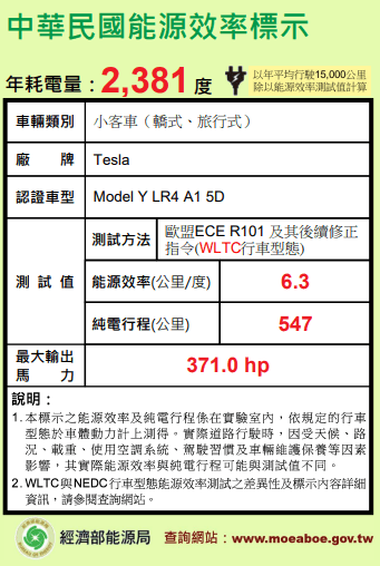 長續航里程 RWD 的續航里程標籤