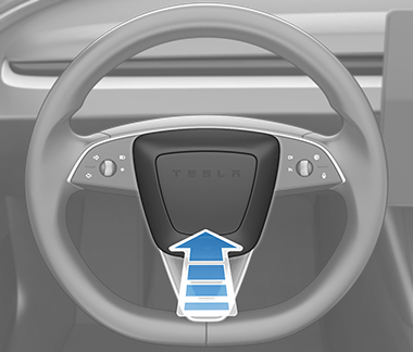 Steering wheel with an arrow pointing to the center pad.
