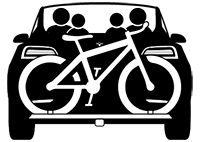 Icon of a black car with a white bicycle attached.