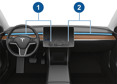 Az utastér elejének belső része, feliratokkal