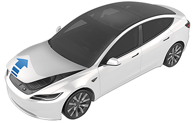 Arrow pointing up from vehicle front hood