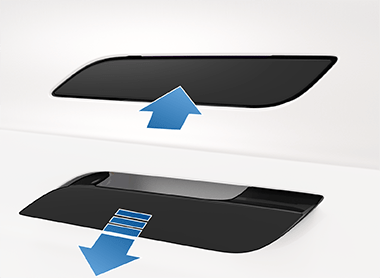 arrows pointing to the door handles sliding in and out