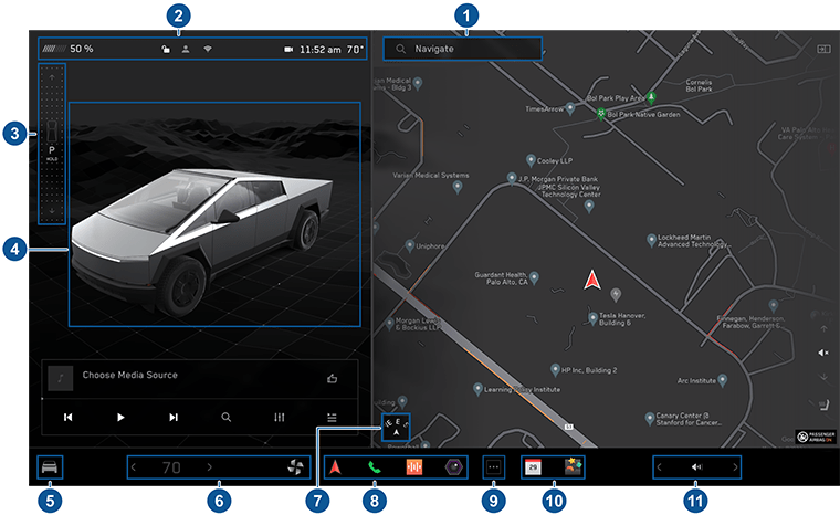 번호가 지정된 설명선으로 표시된 차량 터치스크린