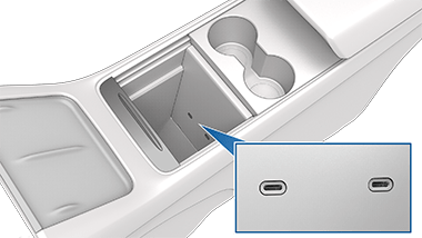 Zoombox showing the location of the USB ports in the center console.