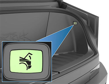 전면 트렁크 내부에 비상 해제 버튼을 확대하여 표시한 이미지