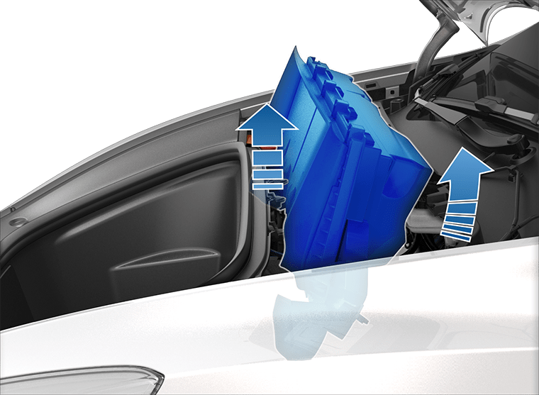 차량에서 위로 들어 올려 탈거되는 HEPA 필터를 표시하는 이미지