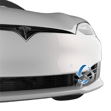 Anneau de remorquage installé et une flèche indiquant qu'il tourne dans le sens anti-horaire.