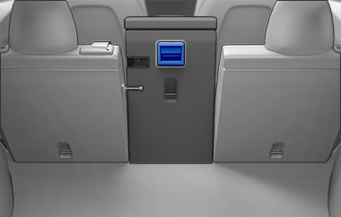 Blue handle on the back of the center seat