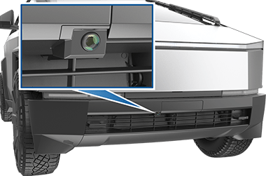 The front of the vehicle with a zoom box on the front-facing camera