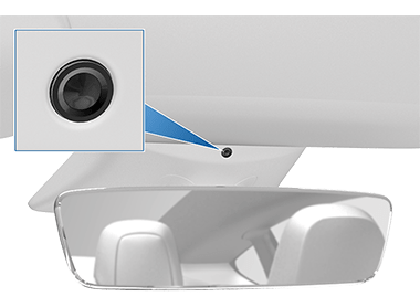Zoombox with a camera lens, pointing to its location above the rear view mirror