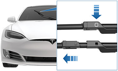 Close-up van het blad met een pijl die naar de nok wijst en een andere pijl die aangeeft dat het geheel uit elkaar moet worden getrokken