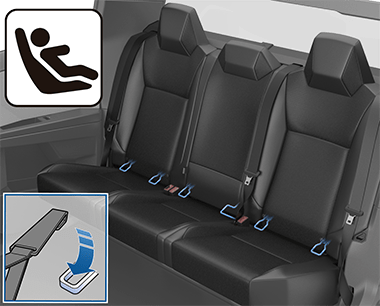 The second row seats, with the LATCH/ISOFIX icon and highlights showing the location of LATCH anchors.